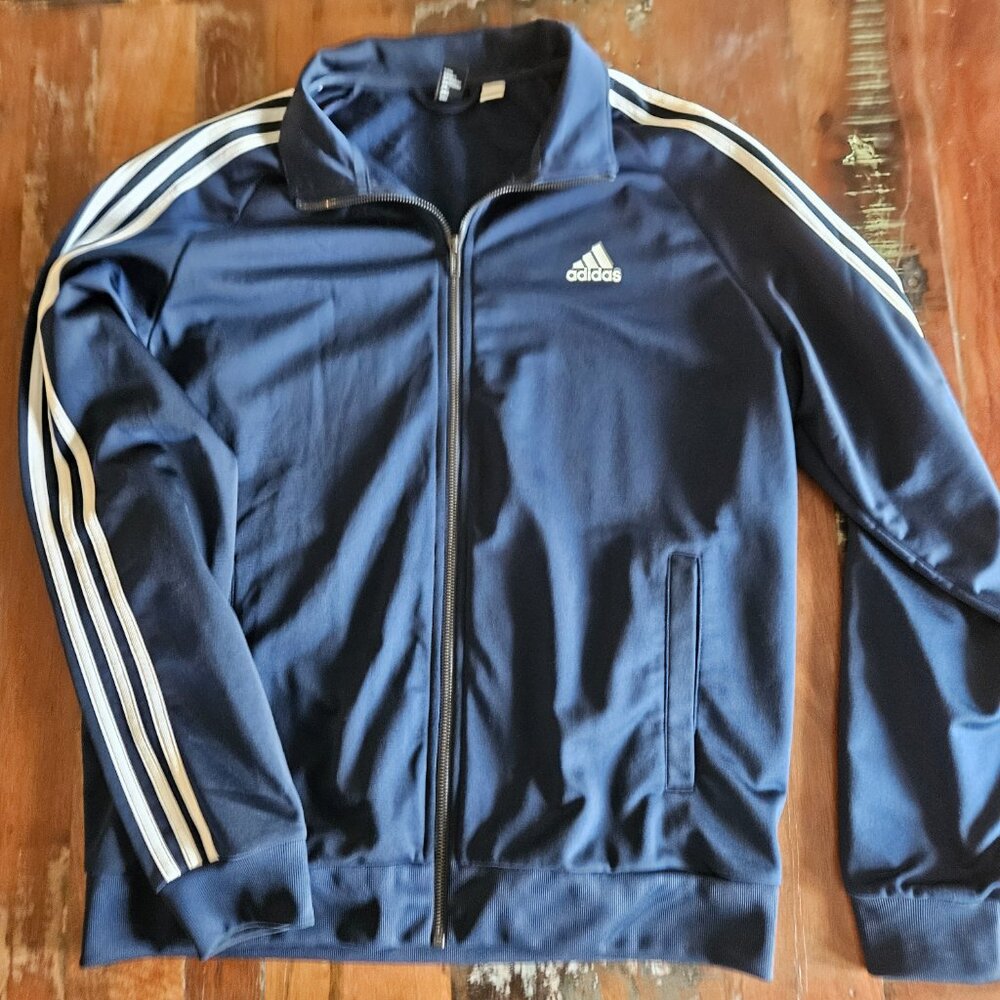 Adidas Navy 3-Stripe Track Jacket — Men’s Large - Picture 2 of 2